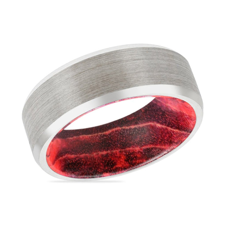 WILLOW | Black & Red Wood, Silver Tungsten Ring, Brushed, Beveled - Rings - Aydins Jewelry
