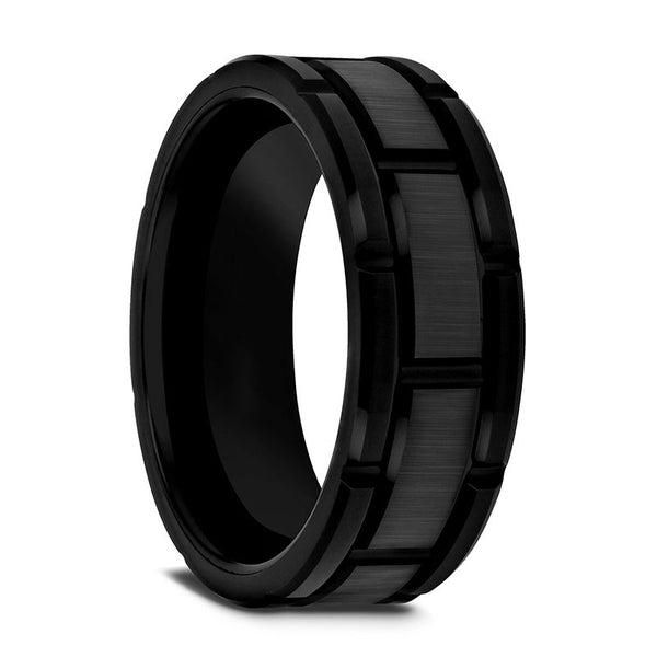 WINDSOR | Black Tungsten Ring Alternating Grooves - Rings - Aydins Jewelry - 1
