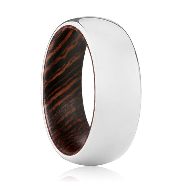 WISDOM | Wenge Wood, Silver Tungsten Ring, Shiny, Domed - Rings - Aydins Jewelry - 1