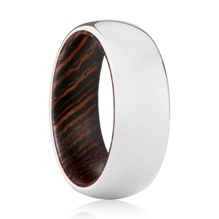 WISDOM | Wenge Wood, Silver Tungsten Ring, Shiny, Domed - Rings - Aydins Jewelry