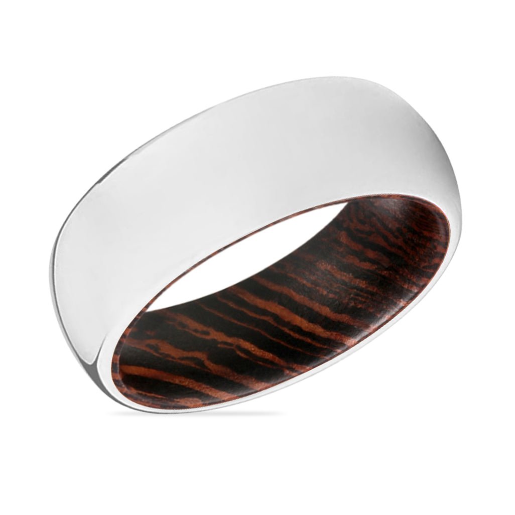 WISDOM | Wenge Wood, Silver Tungsten Ring, Shiny, Domed - Rings - Aydins Jewelry - 2