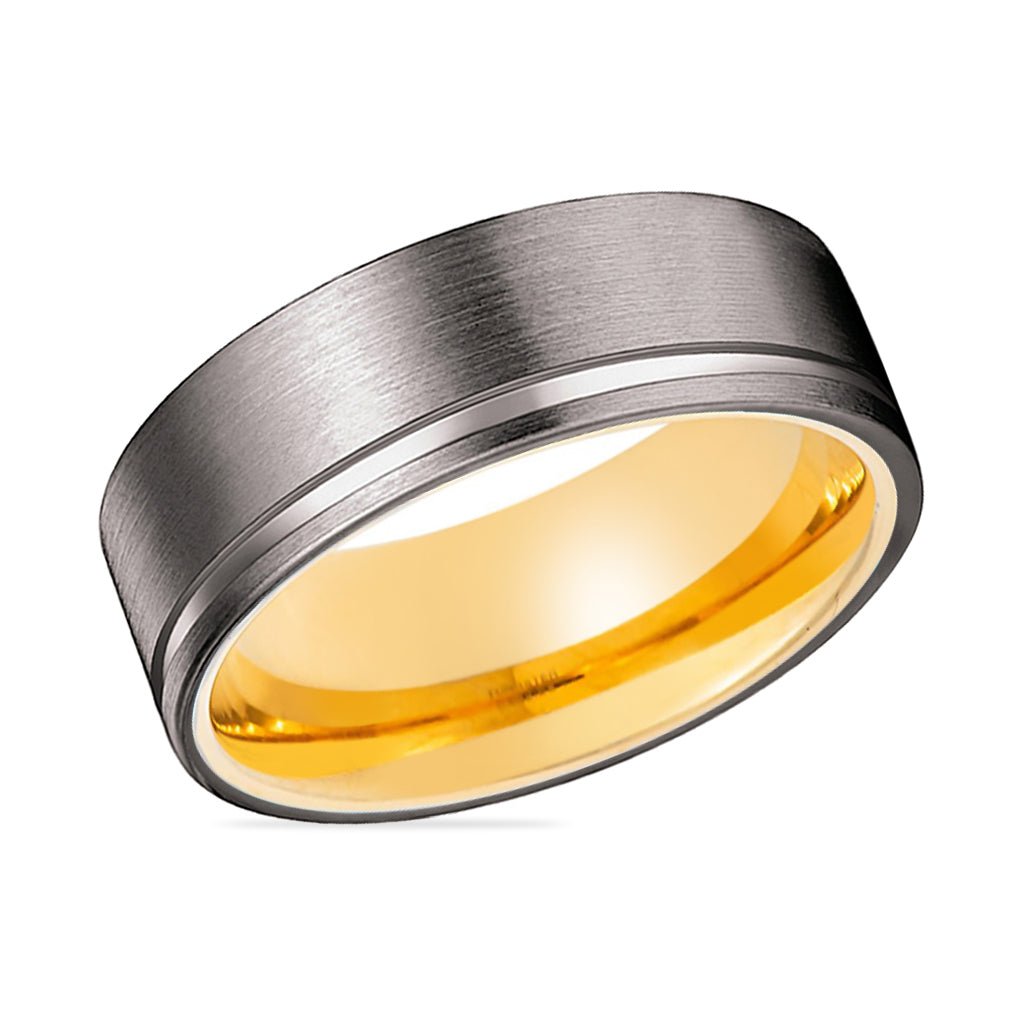 WIZ | Gold Ring, Gunmetal Tungsten Offset Groove - Rings - Aydins Jewelry - 2