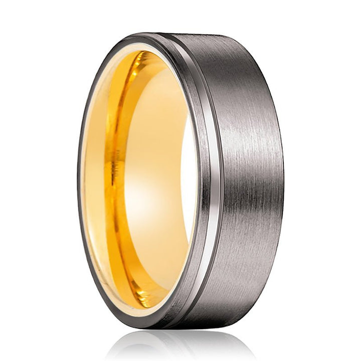 WIZ | Gold Ring, Gunmetal Tungsten Offset Groove - Rings - Aydins Jewelry - 1