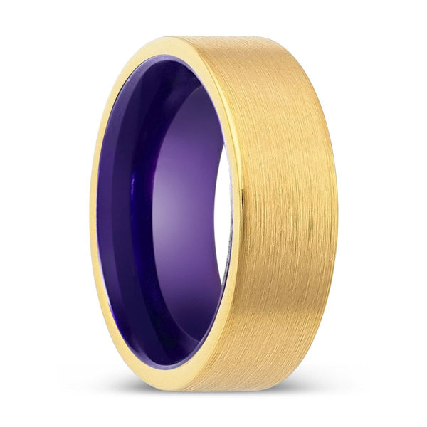 WOLFDEN | Purple Ring, Gold Tungsten Ring, Brushed, Flat - Rings - Aydins Jewelry