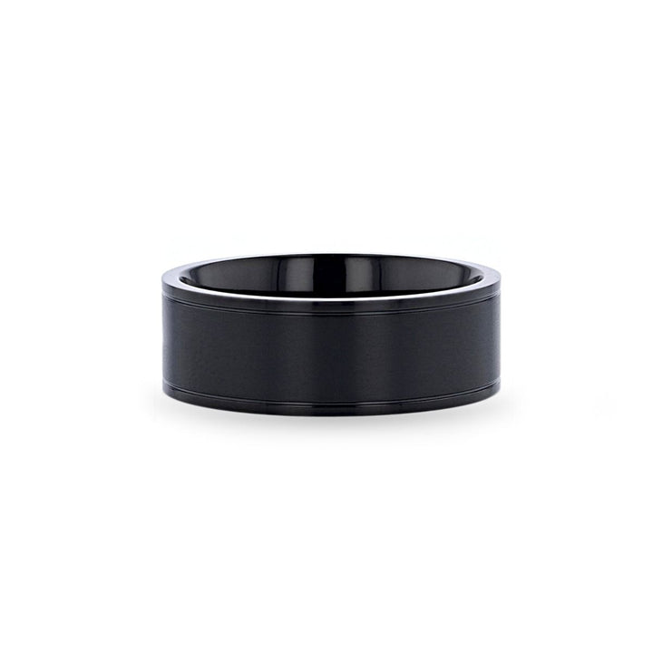 WOLFGANG | Black Titanium Ring, Dual Offset Grooves - Rings - Aydins Jewelry - 3