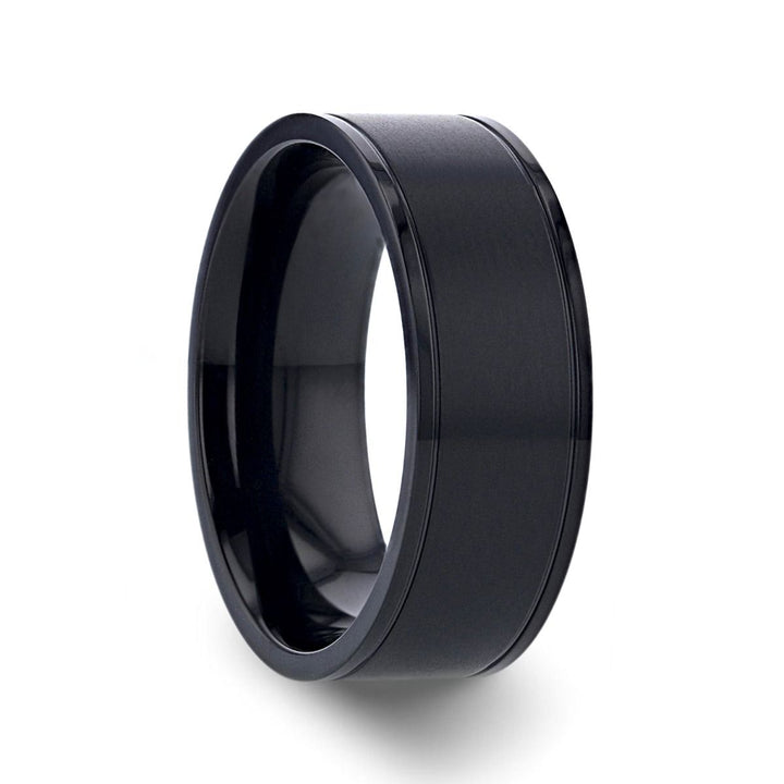 WOLFGANG | Black Titanium Ring, Dual Offset Grooves - Rings - Aydins Jewelry