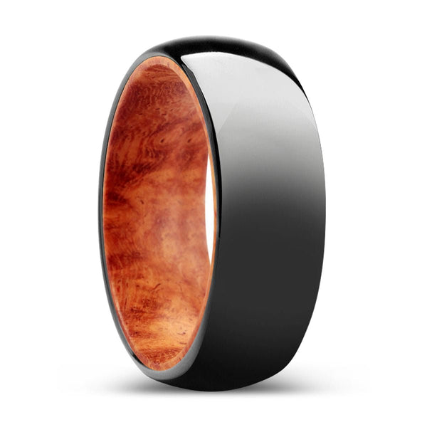 WOODLANDIA | Red Burl Wood, Black Tungsten Ring, Shiny, Domed Tungsten - Rings - Aydins Jewelry - 1