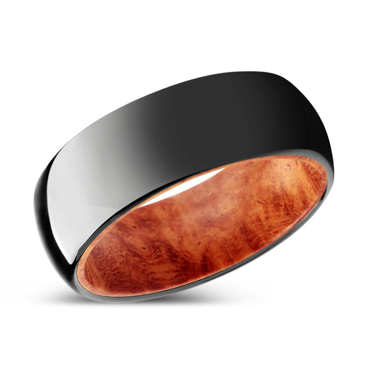 WOODLANDIA | Red Burl Wood, Black Tungsten Ring, Shiny, Domed Tungsten - Rings - Aydins Jewelry - 2