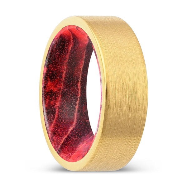 WOODPINE | Black & Red Wood, Gold Tungsten Ring, Brushed, Flat - Rings - Aydins Jewelry - 1