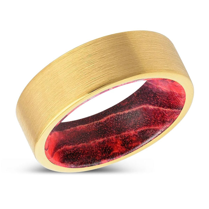 WOODPINE | Black & Red Wood, Gold Tungsten Ring, Brushed, Flat - Rings - Aydins Jewelry - 2