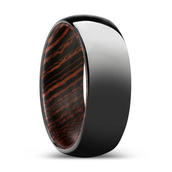 WOODVALE | Wenge Wood, Black Tungsten Ring, Shiny, Domed - Rings - Aydins Jewelry - 1
