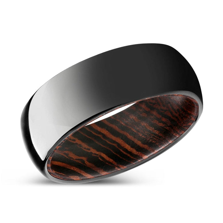 WOODVALE | Wenge Wood, Black Tungsten Ring, Shiny, Domed - Rings - Aydins Jewelry - 2