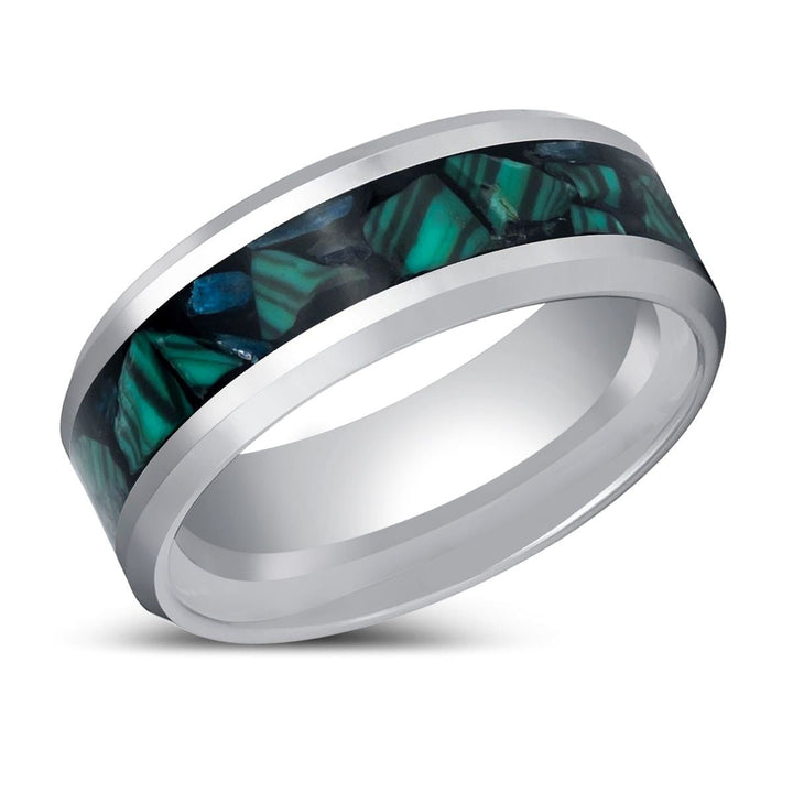 WYNCOTE | Silver Tungsten Ring Malachite Chips Inlay - Rings - Aydins Jewelry - 2