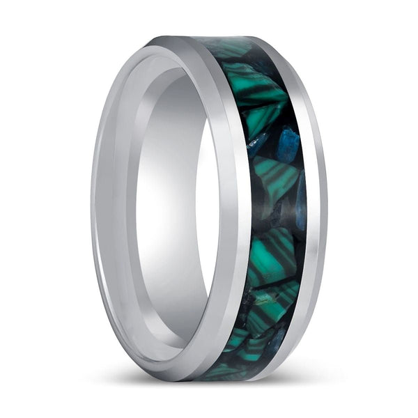 WYNCOTE | Silver Tungsten Ring Malachite Chips Inlay - Rings - Aydins Jewelry - 1