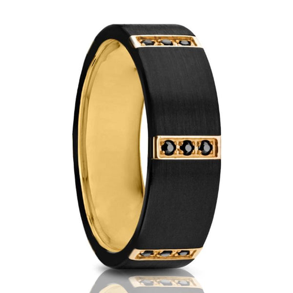 XANDER | Black Titanium Ring Triple Black Diamond Setting - Rings - Aydins Jewelry