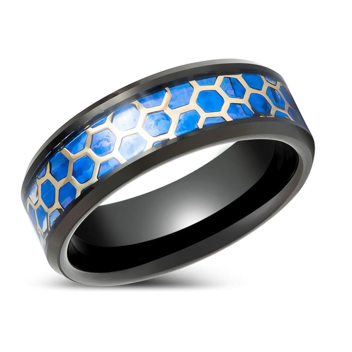 YANKTON | Black Tungsten Ring with Blue Opal Inlay - Rings - Aydins Jewelry - 2