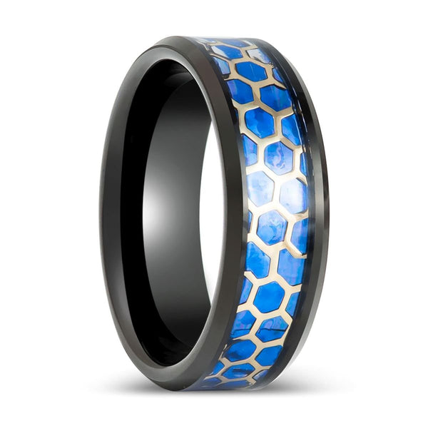 YANKTON | Black Tungsten Ring with Blue Opal Inlay - Rings - Aydins Jewelry - 1