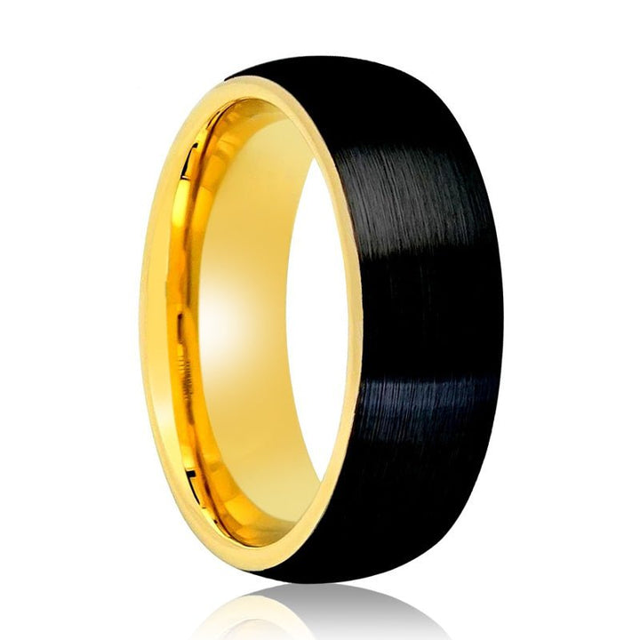 Yellow Gold and Brushed Black Tungsten Ring - Rings - Aydins Jewelry