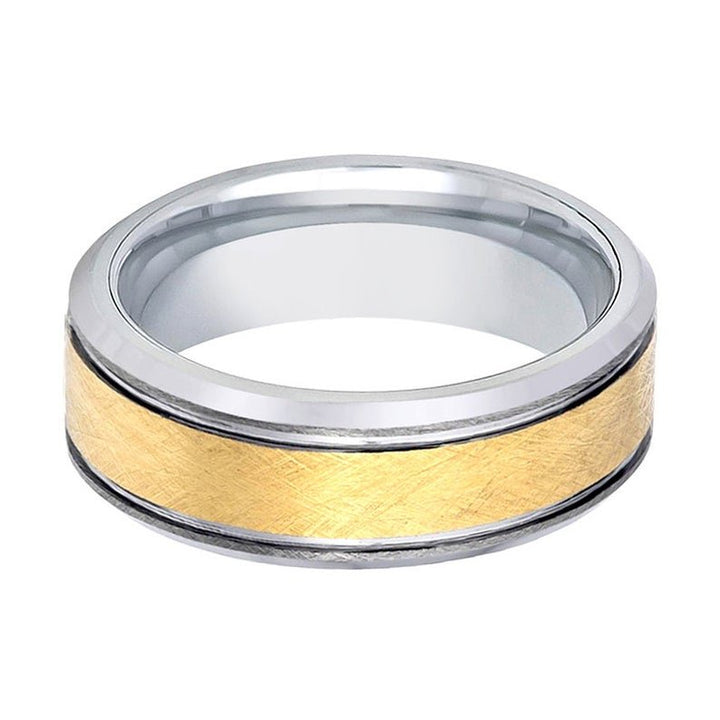 Yellow Gold Ring with Wire Brushed Finished Center High Polished stepped Edge - Rings - Aydins Jewelry - 2