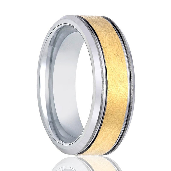 Yellow Gold Ring with Wire Brushed Finished Center High Polished stepped Edge - Rings - Aydins Jewelry - 1