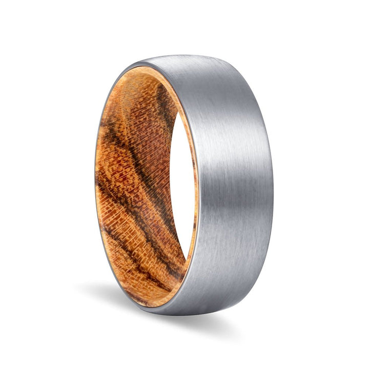 YOGI | Bocote Wood, Silver Tungsten Ring, Brushed, Domed - Rings - Aydins Jewelry