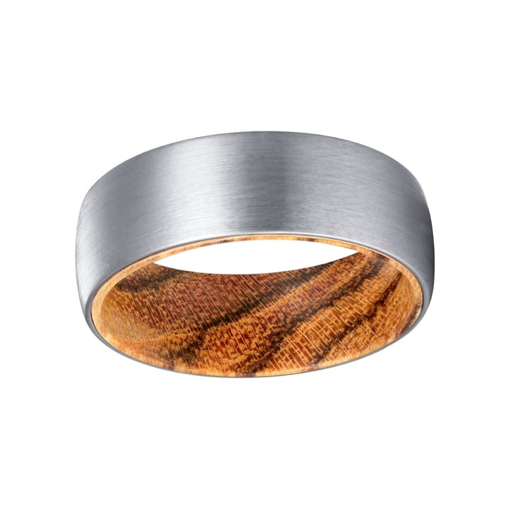 YOGI | Bocote Wood, Silver Tungsten Ring, Brushed, Domed - Rings - Aydins Jewelry