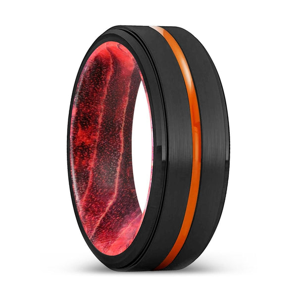 YONKERS | Black & Red Wood, Black Tungsten Ring, Orange Groove, Stepped Edge - Rings - Aydins Jewelry - 1