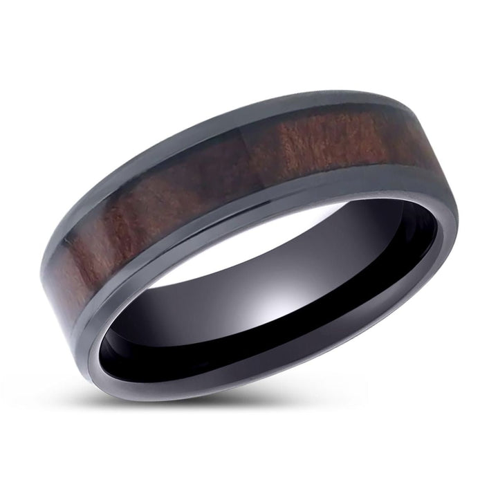 YOSEMITE | Titanium Ring, Redwood Inlay, Polished Beveled Edges - Rings - Aydins Jewelry - 2