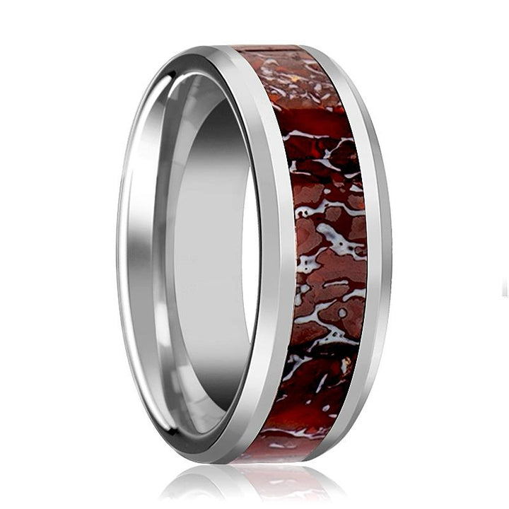 ZAHRAX | Tungsten Ring Red Dinosaur Bone Inlay - Rings - Aydins Jewelry - 1