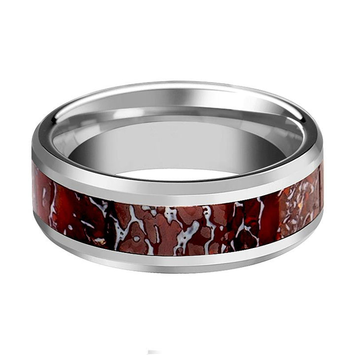 ZAHRAX | Tungsten Ring Red Dinosaur Bone Inlay - Rings - Aydins Jewelry - 2