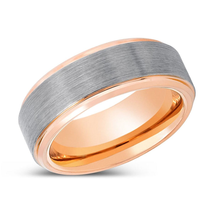 ZANDER | Rose Gold Ring, Silver Tungsten Ring, Brushed, Rose Gold Stepped Edge - Rings - Aydins Jewelry - 2