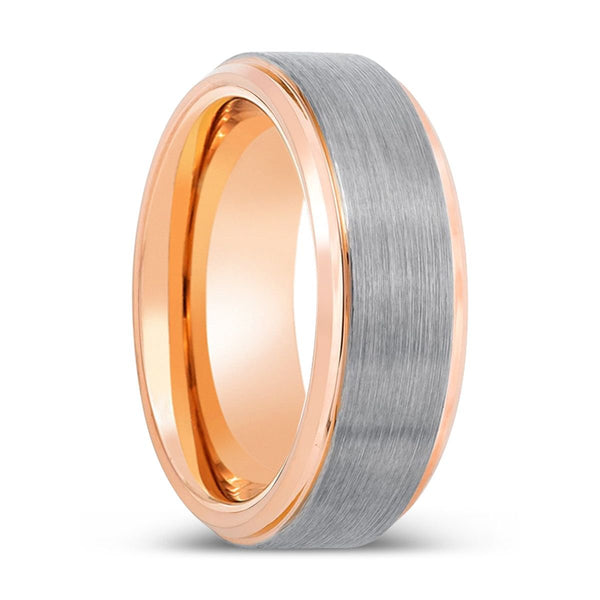 ZANDER | Rose Gold Ring, Silver Tungsten Ring, Brushed, Rose Gold Stepped Edge - Rings - Aydins Jewelry