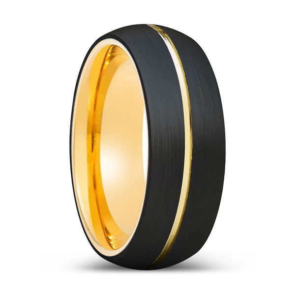 ZDENKO | Gold Ring, Black Tungsten Ring, Gold Groove, Domed - Rings - Aydins Jewelry - 1