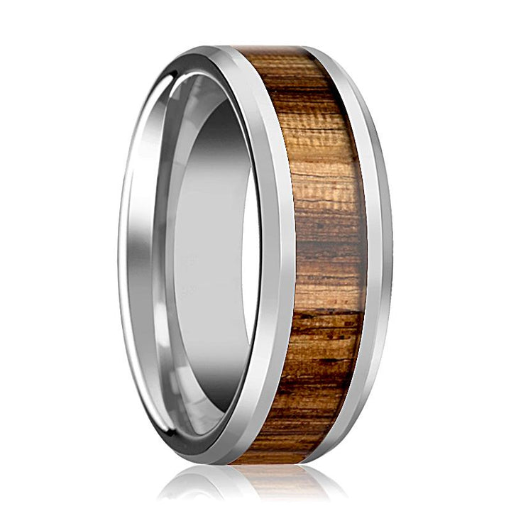 PALMALETTO | Silver Tungsten Ring, Zebra Wood Inlay, Beveled - Rings - Aydins Jewelry - 1