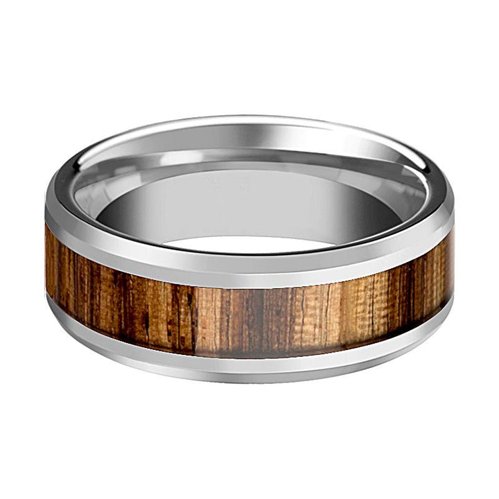 PALMALETTO | Silver Tungsten Ring, Zebra Wood Inlay, Beveled - Rings - Aydins Jewelry - 2
