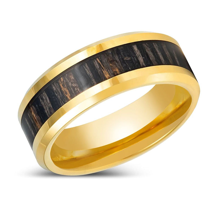 ZEBROSTA | Gold Tungsten Ring, Zebra Wood Inlay, Beveled Edge - Rings - Aydins Jewelry - 2