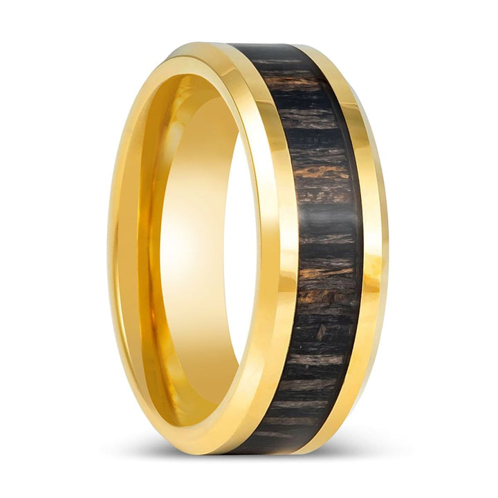 ZEBROSTA | Gold Tungsten Ring, Zebra Wood Inlay, Beveled Edge - Rings - Aydins Jewelry - 1