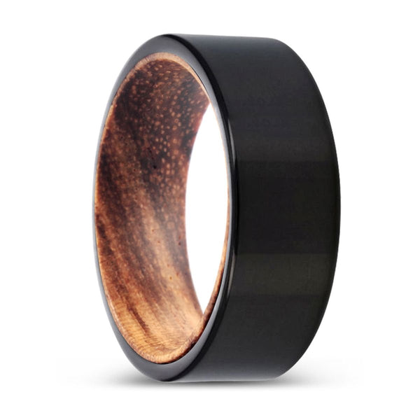 ZENON | Zebra Wood, Black Tungsten Ring, Shiny, Flat - Rings - Aydins Jewelry - 1