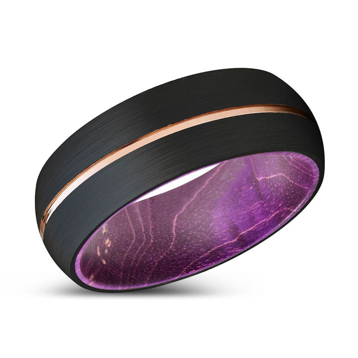 ZETTER | Purple Wood, Black Tungsten Ring, Rose Gold Groove, Domed - Rings - Aydins Jewelry - 2