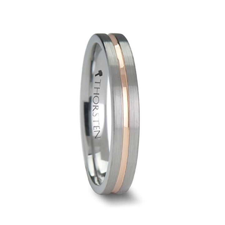 ZEUS | Silver Tungsten Ring, Rose Gold Groove, Flat - Rings - Aydins Jewelry - 1
