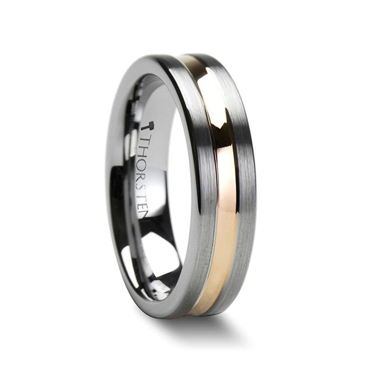 ZEUS | Silver Tungsten Ring, Rose Gold Groove, Flat - Rings - Aydins Jewelry - 3