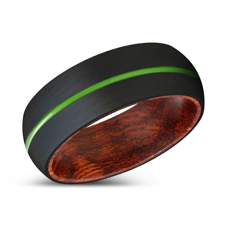 ZIGGY | Snake Wood, Black Tungsten Ring, Green Groove, Domed - Rings - Aydins Jewelry - 2