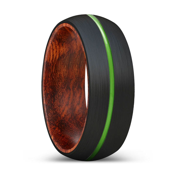 ZIGGY | Snake Wood, Black Tungsten Ring, Green Groove, Domed - Rings - Aydins Jewelry - 1