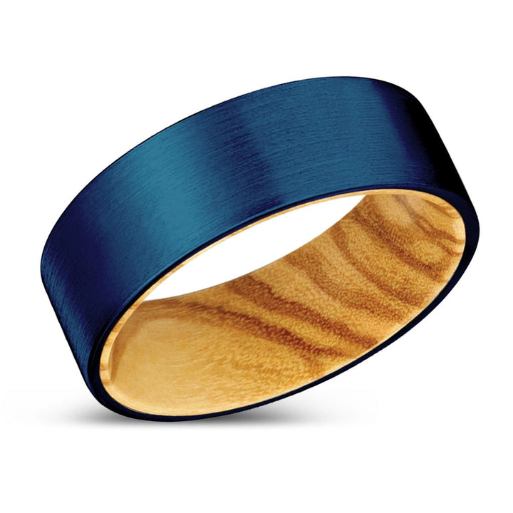 ZIGZAG | Olive Wood, Blue Tungsten Ring, Brushed, Flat - Rings - Aydins Jewelry - 2
