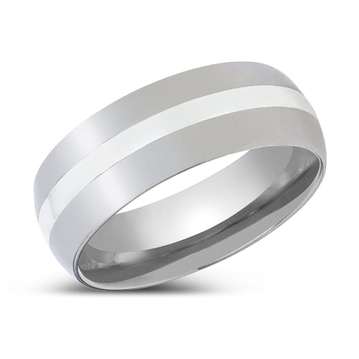 ZILVER | Titanium Ring, Silver Inlay, Domed Polished Edges - Rings - Aydins Jewelry - 2