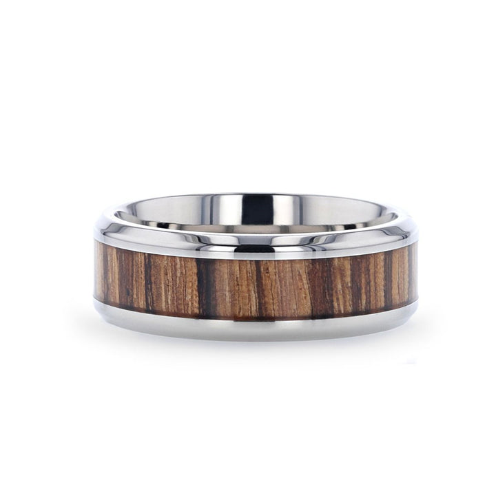 ZINGANA | Silver Titanium Ring, Zebra Wood Inlay, Beveled - Rings - Aydins Jewelry - 3
