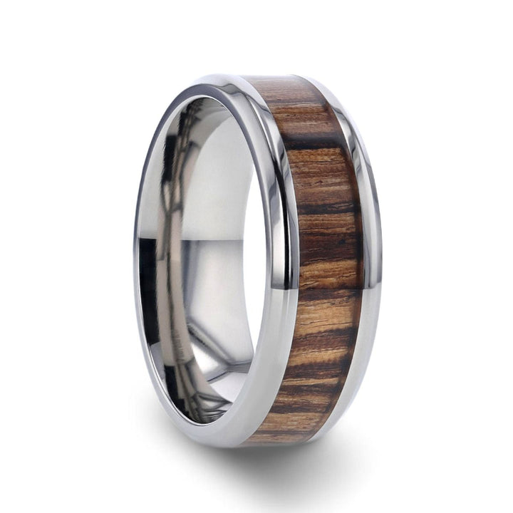 ZINGANA | Silver Titanium Ring, Zebra Wood Inlay, Beveled - Rings - Aydins Jewelry - 1