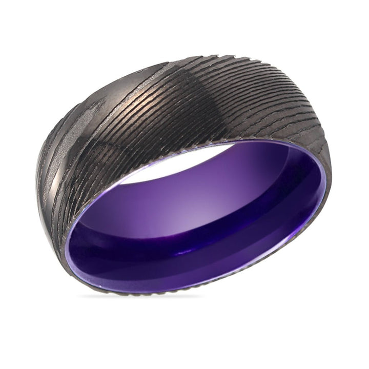 ZINNIA | Purple Ring, Gunmetal Damascus Steel Ring, Domed - Rings - Aydins Jewelry - 2
