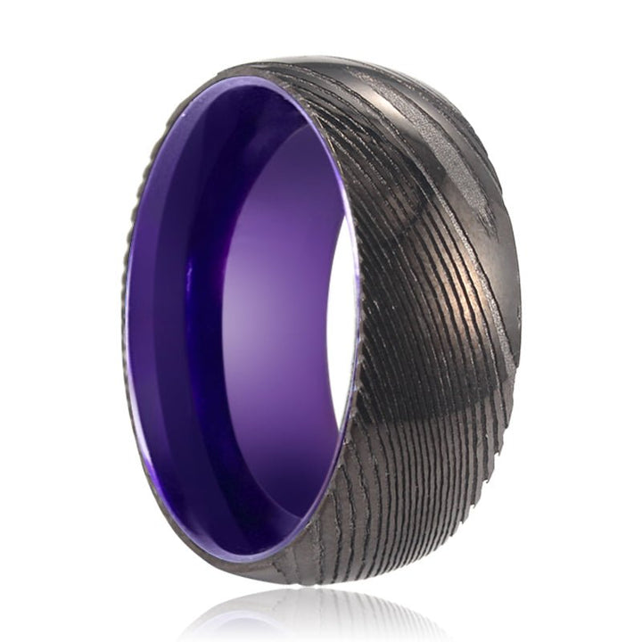 ZINNIA | Purple Ring, Gunmetal Damascus Steel Ring, Domed - Rings - Aydins Jewelry - 1
