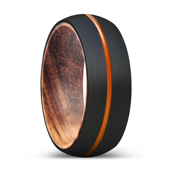 ZONAL | Zebra Wood, Black Tungsten Ring, Orange Groove, Domed - Rings - Aydins Jewelry - 1